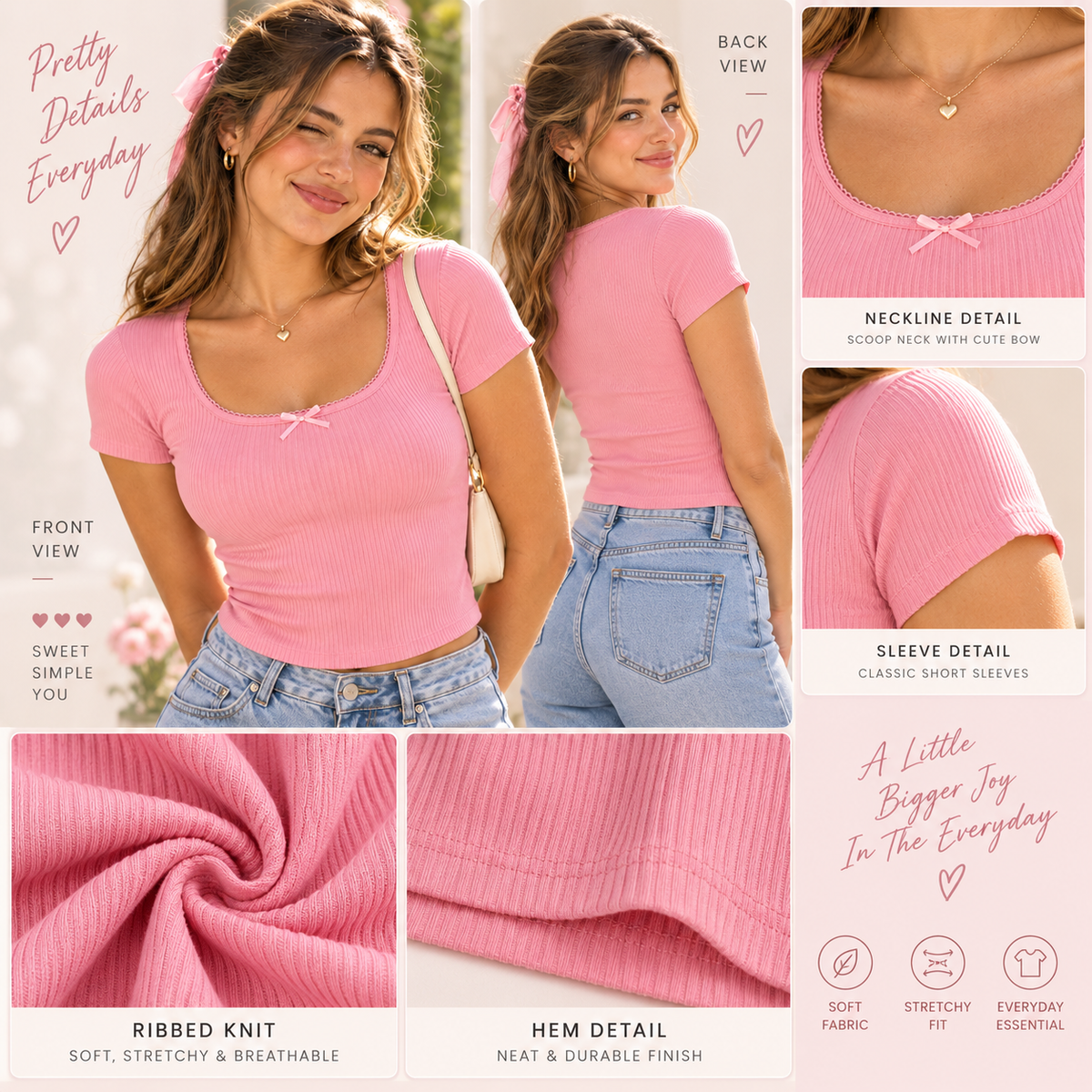 Rosy Ribbed Tee feature details