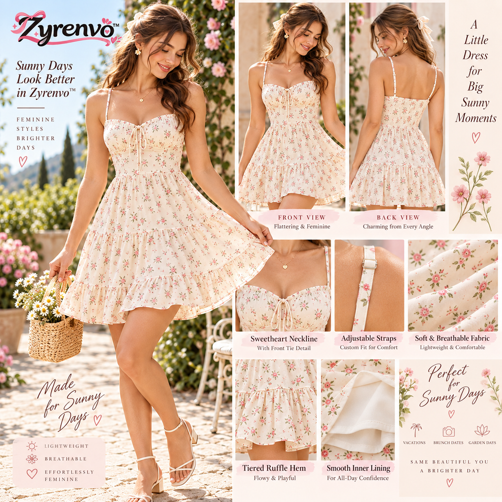 Zyrenvo™ Ivory Blossom Sweetheart Mini Dress