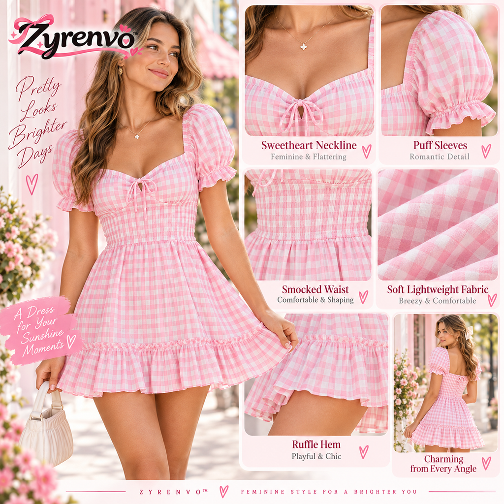 Zyrenvo™ Blush Pink Puff-Sleeve Mini Dress