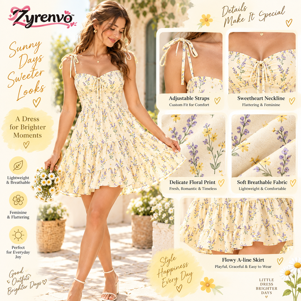 Zyrenvo™ Lemon Blossom Strappy Mini Dress