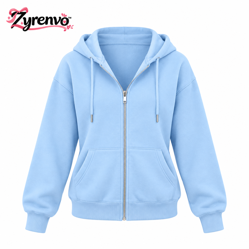 Zyrenvo™ Sky Blue Zip-Up Hoodie