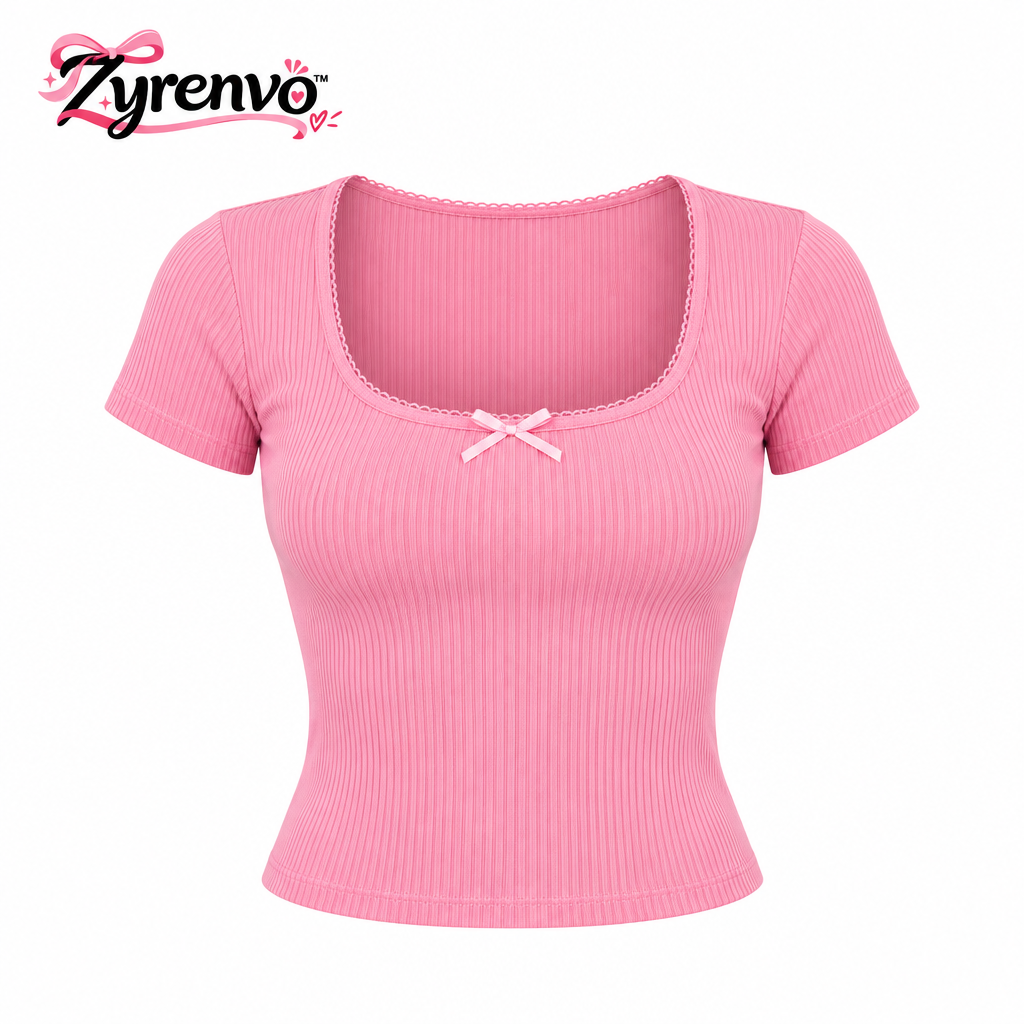 Rosy Ribbed Scoop Neck Tee product view