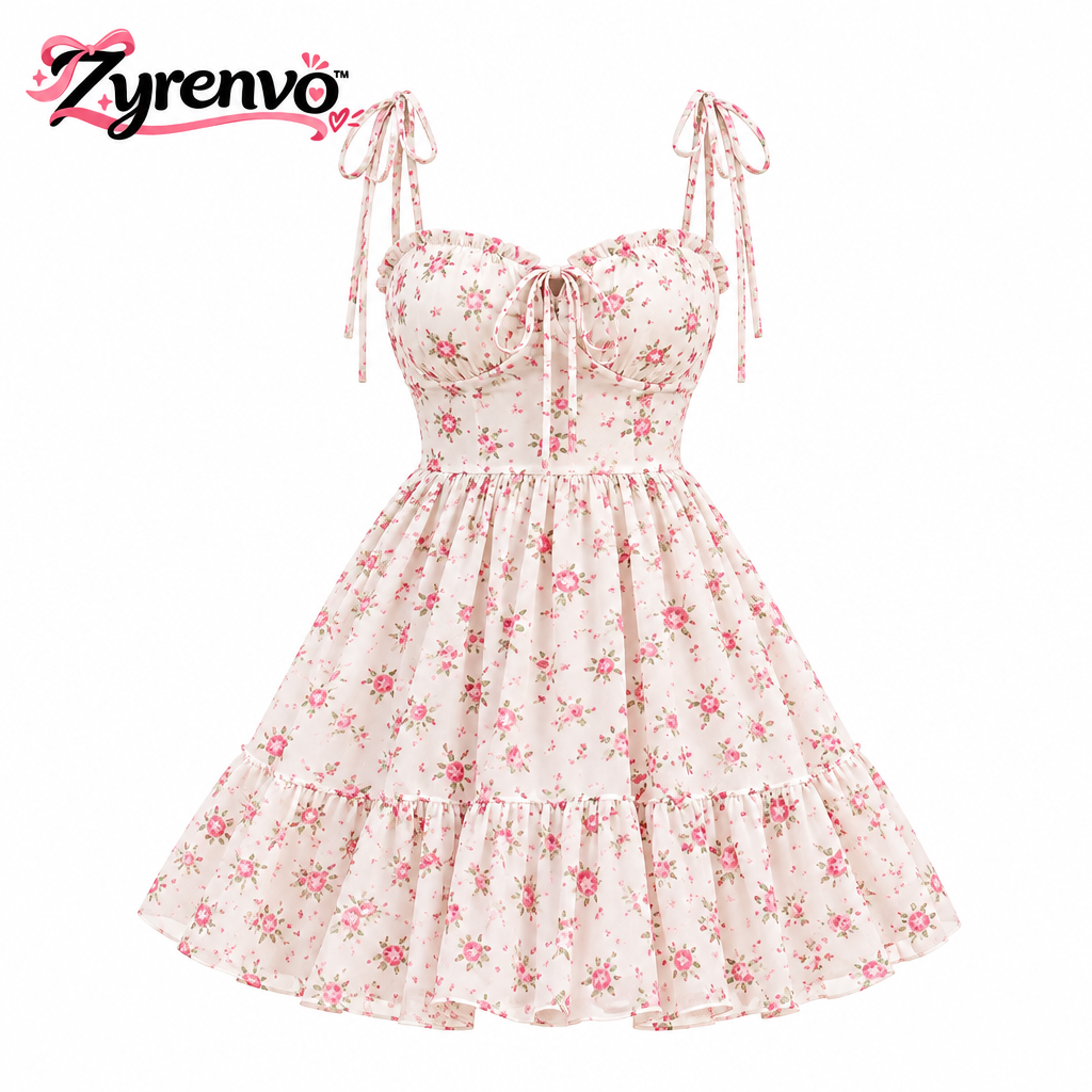 Zyrenvo™ Petite Rose Strappy Flare Mini Dress