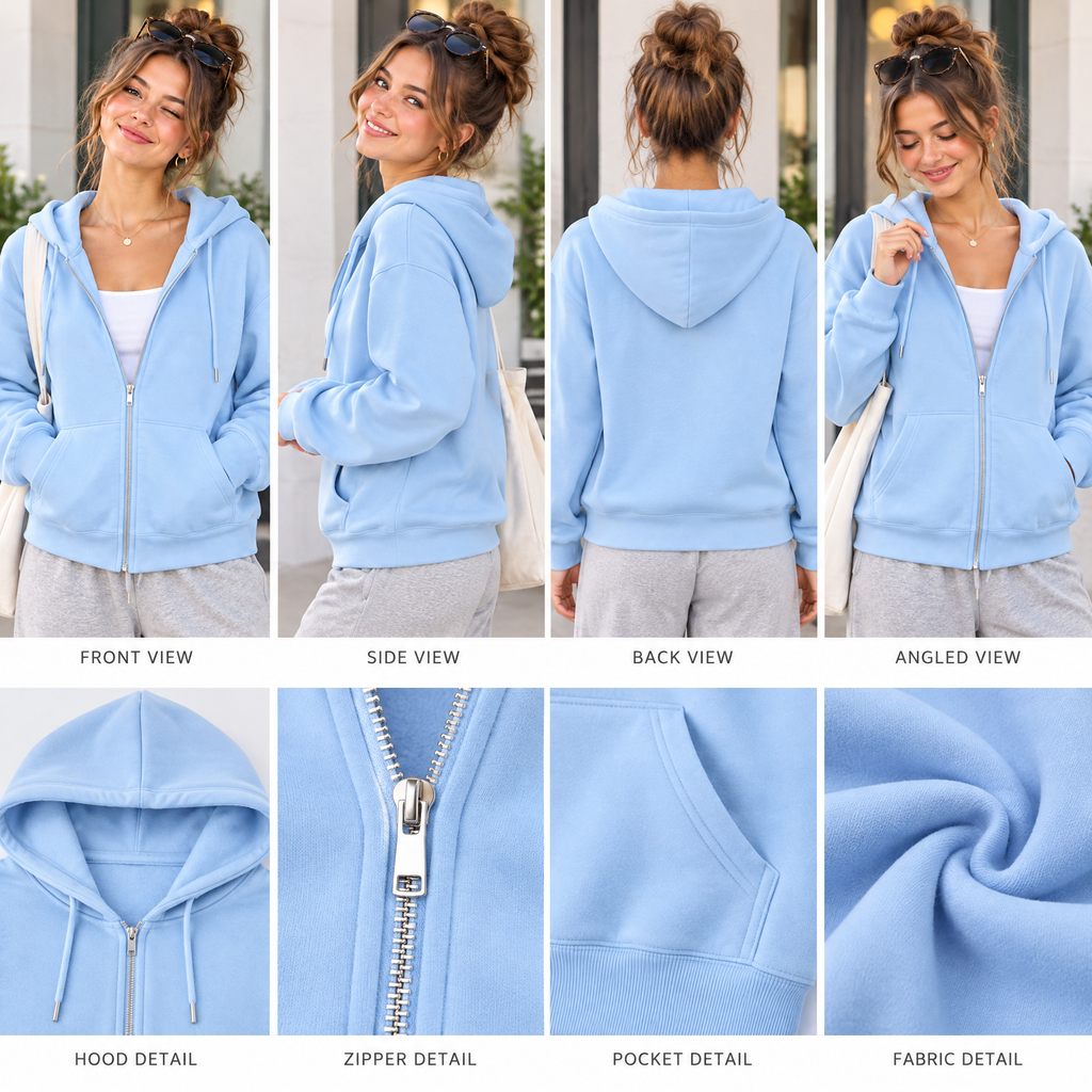 Zyrenvo™ Sky Blue Zip-Up Hoodie