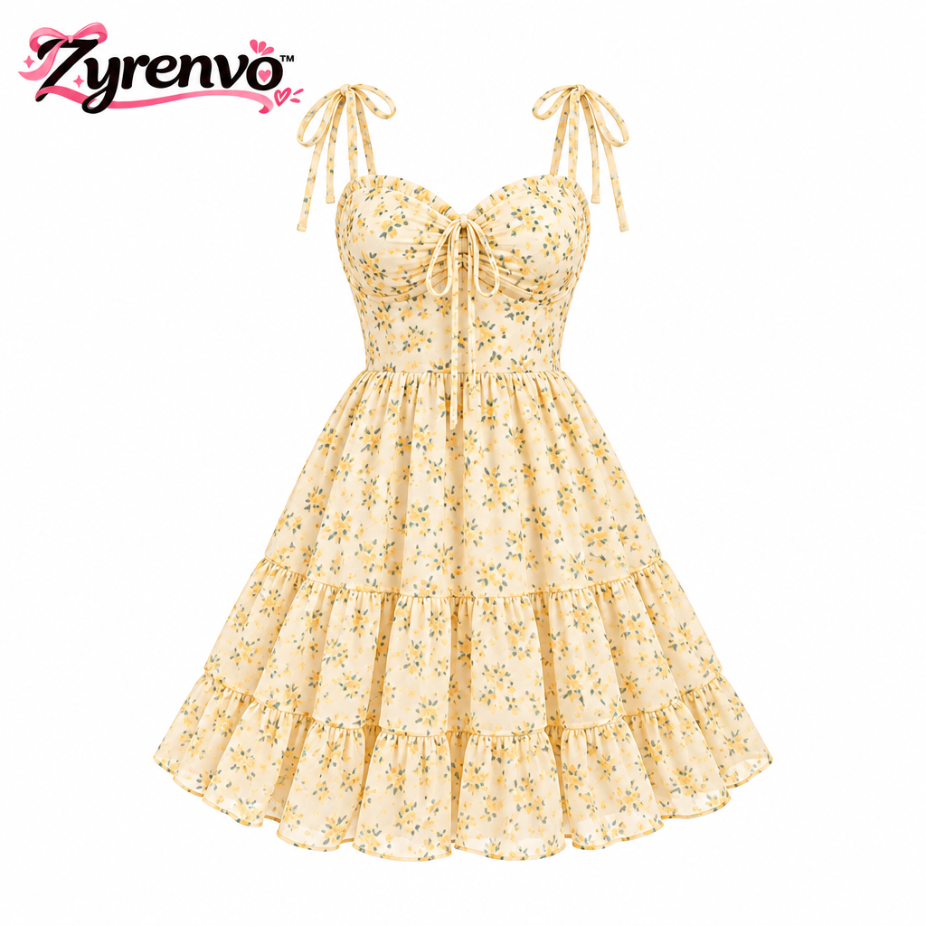 Zyrenvo™ Lemon Blossom Strappy Mini Dress