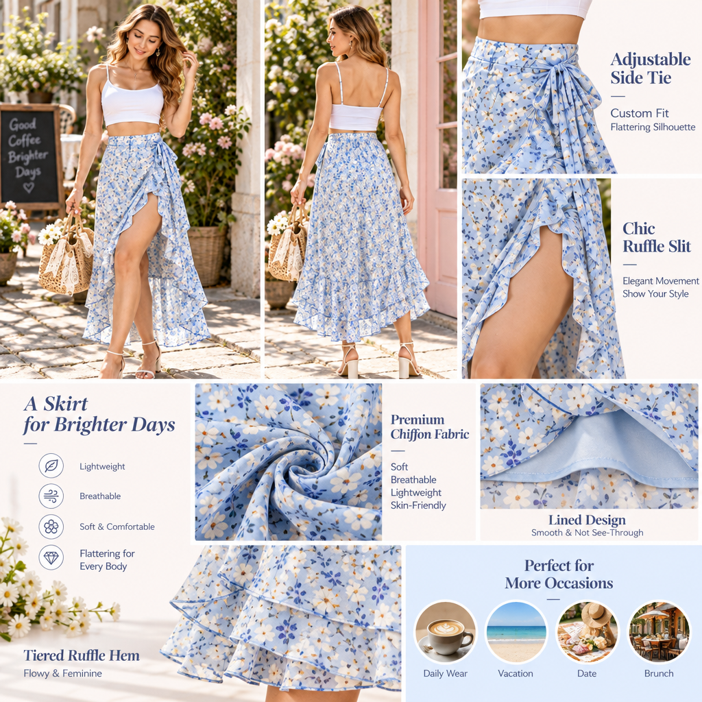 Zyrenvo™ Light Wash Ruffle Hem Denim Mini Skirt