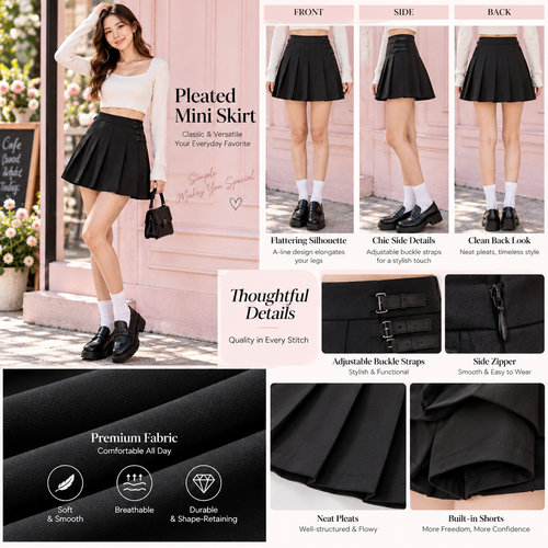 Zyrenvo™ Black Pleated Mini Skirt